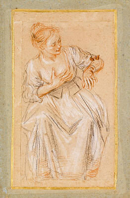 Seated Woman Print by Antoine Watteau