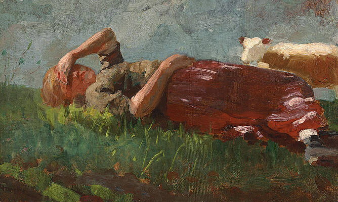 Shepherd Girl Resting Print by Winslow Homer