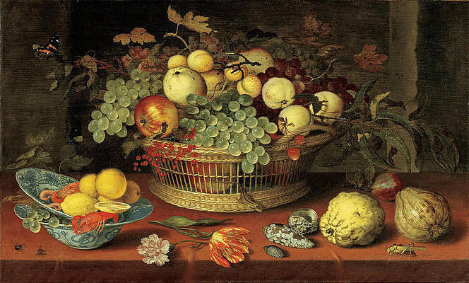 Still Life with Basket of Fruit Print by Balthasar van der Ast