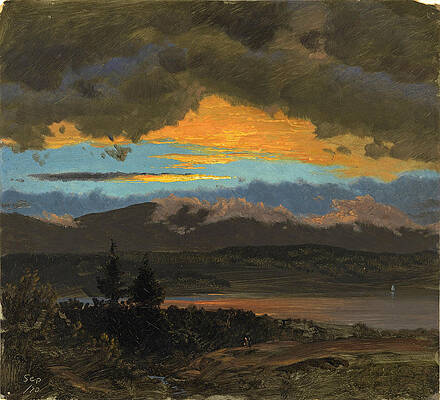 Sunset across the Hudson Valley. New York Print by Frederic Edwin Church