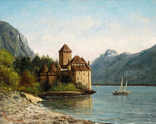 The Castle of Chillon. Evening Print by Gustave Courbet