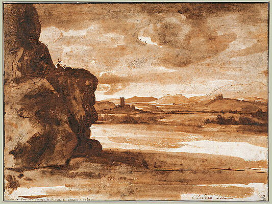 Tiber Landscape North Of Rome With Dark Cloudy Sky Print by Claude Lorrain