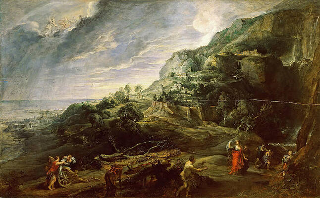 Ulysses and Nausicaa on the Island of the Phaeacians Print by Peter Paul Rubens
