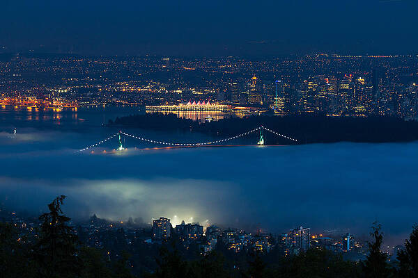 Wall Art - Photograph - View of Lions Gate Bridge and Vancouver in the Fog #3 by Michael Russell