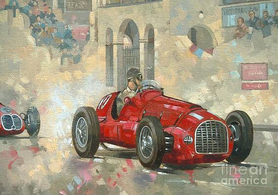 Wall Art - Painting - Whitehead's Ferrari passing the pavillion - Jersey by Peter Miller