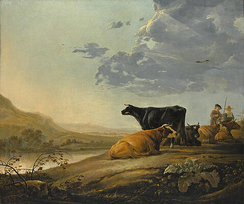 Young Herdsmen with Cows Print by Aelbert Cuyp