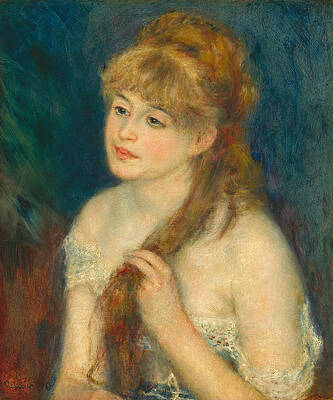 Young Woman Braiding Her Hair Print by Pierre-Auguste Renoir