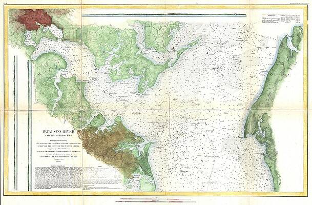 Wall Art - Photograph - 1857 U.S. Coast Survey Map or Chart of the Patapsco River, Chesapeake Bay and Baltimore by Paul Fearn