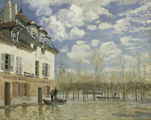 Boat in the Flood at Port Marly Print by Alfred Sisley