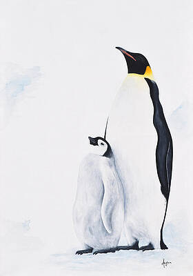 Emperor and Empress “ penguins painting on heart shaped canvas