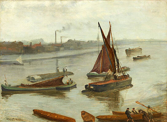 Grey and Silver. Old Battersea Reach Print by James Abbott McNeill Whistler