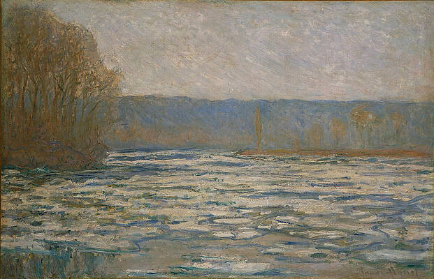 Ice breaking up on the Seine near Bennecourt Print by Claude Monet