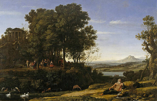 Landscape With Apollo And The Muses Print by Claude Lorrain