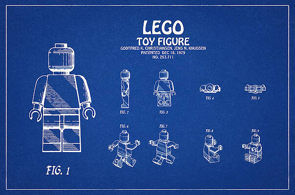 Restored Patent Drawing for the Godtfred Christiansen and Jens Knudsen Lego Toy Figurine 3 Digital Art by SP JE Art Pixels