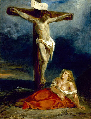 Saint Mary Magdalene at the Foot of the Cross Print by Eugene Delacroix