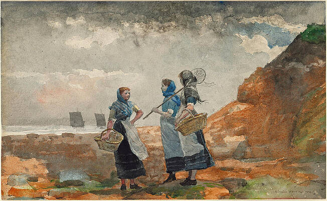 Three Fisher Girls. Tynemouth Print by Winslow Homer