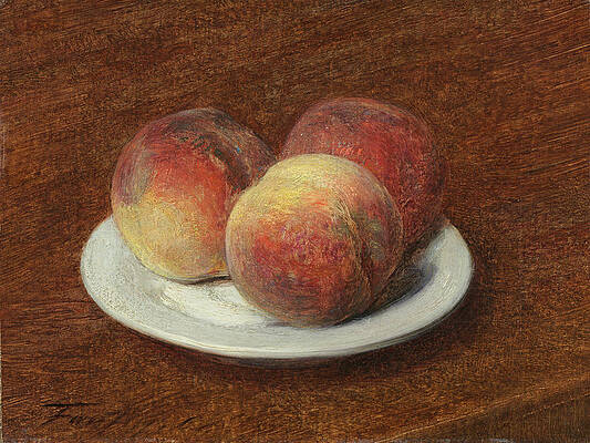 Three Peaches On A Plate Print by Henri Fantin-Latour