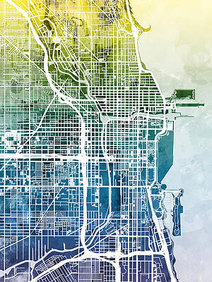 Wall Art - Digital Art - Chicago City Street Map #4 by Michael Tompsett