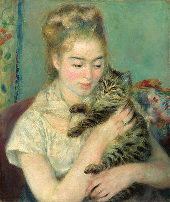 Woman with a Cat Print by Pierre-Auguste Renoir