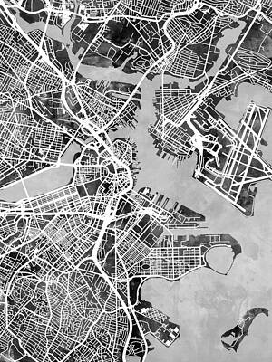 Wall Art - Digital Art - Boston Massachusetts Street Map #8 by Michael Tompsett
