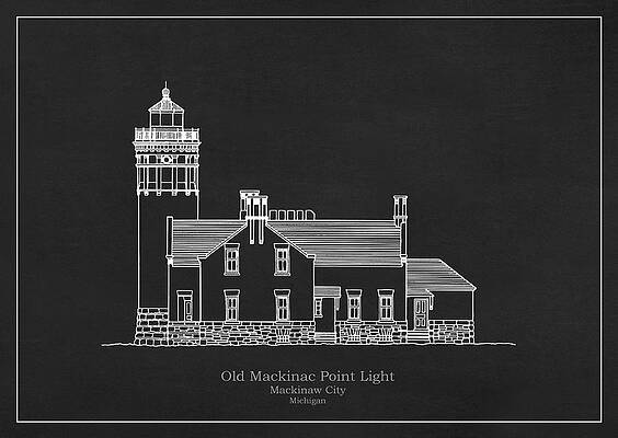 Wall Art - Drawing - Old Mackinac Point Lighthouse - Michigan - blueprint drawing #8 by SP JE Art