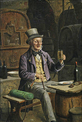 A botanist with his vasculum having a drink in a beer cellar Print by Hermann Armin von Kern