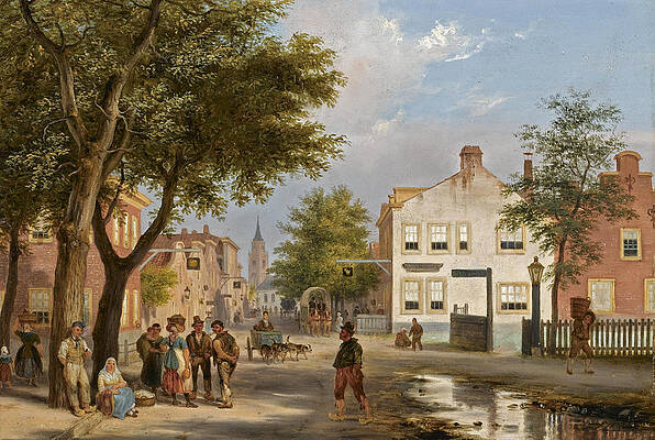 A busy Square in a Dutch Town Print by Giuseppe Canella