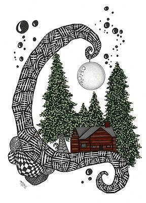 Wall Art - Drawing - A Cabin in the Woods by Cathy Nestroyl