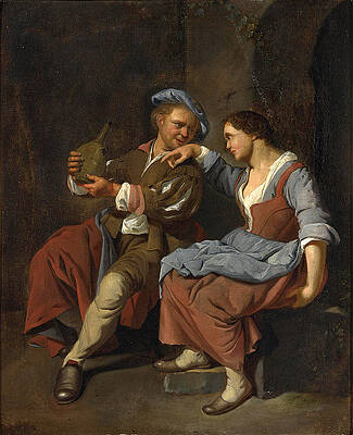 A Couple with a Jug Print by Jacob Toorenvliet