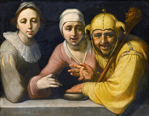A Fool with two women Print by Cornelis Cornelisz van Haarlem