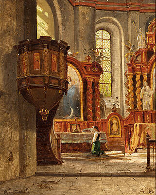 A Girl in a Church Interior Print by Ascan Lutteroth