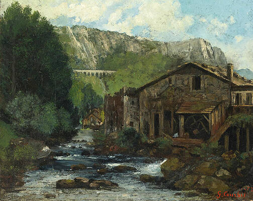 A Mill in a Rocky Landscape Print by Gustave Courbet
