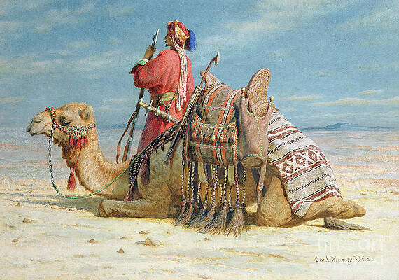 Wall Art - Painting - A Nomad and His Camel Resting in the Desert by Carl Haag