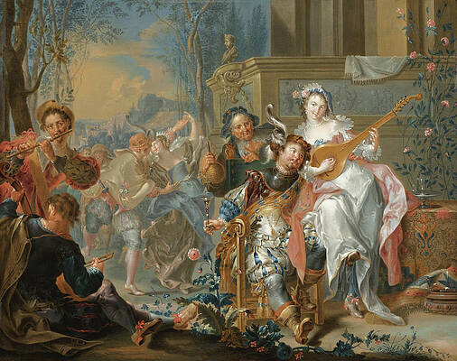 A Palace Garden with Figures dancing and Making Music Print by Johann Georg Platzer