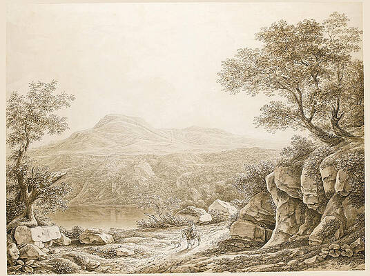 A Rocky Roman Landscape With A Traveller On Horseback Print by Johann Christian Reinhart