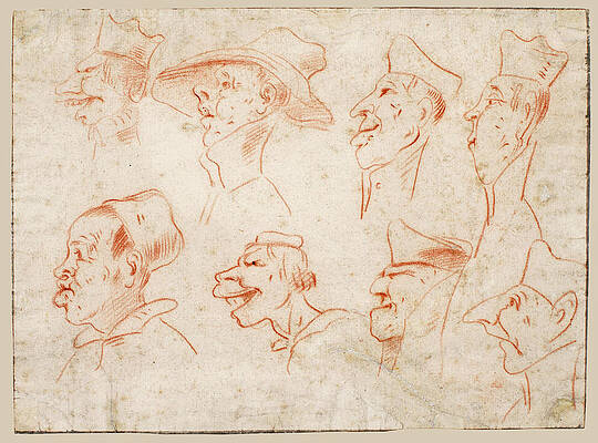 A Sheet of Eight Caricature Heads Print by Carlo Maratta