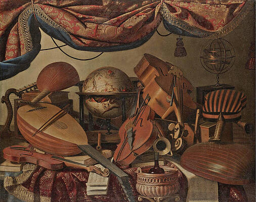 A Still life with musical instruments Print by Bartolomeo Bettera