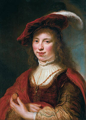 A Tronie of a young woman Print by Govert Flinck