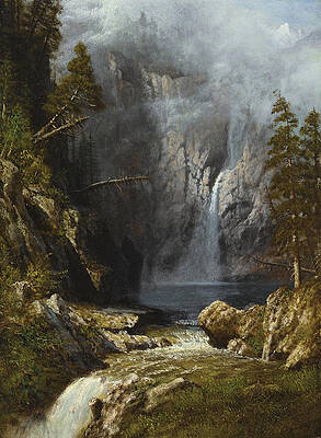 A Western Waterfall Print by Albert Bierstadt