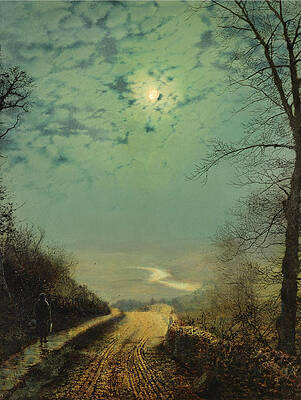 A Wet Road by Moonlight. Wharfedale Print by John Atkinson Grimshaw