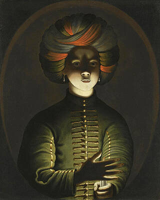 A Young Girl wearing a Turban and holding a Candle Print by Attributed to Wolfgang Heimbach