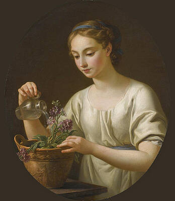 A Young Woman watering a Pot of Flowers, La Jeune Athenienne Print by Joseph-Marie Vien