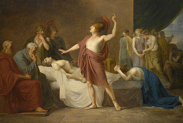 Achilles Lamenting the Death of Patroclus Print by French School