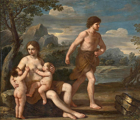 Adam and Eve with Cain and Abel Print by Giacinto Gimignani