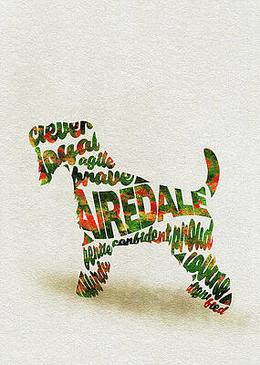 Wall Art - Painting - Airedale Terrier Watercolor Painting / Typographic Art by Inspirowl Design