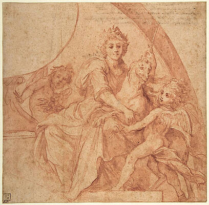 Allegorical Figure of Purity with a Unicorn and Two Putti Print by Baldassare Franceschini