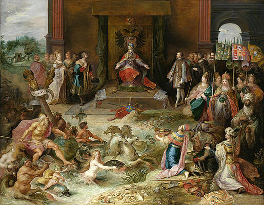 Allegory on the Abdication of Emperor Charles V in Brussels Print by Frans Francken the Younger