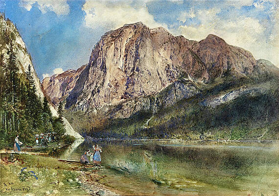 Altaussee Lake and Face of Mount Trissel Print by Rudolf von Alt