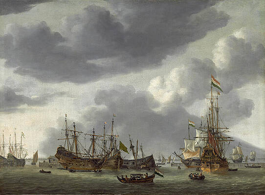 Amsterdam Harbor Scene Print by Reinier Nooms