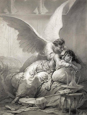 Angel whispering to an Odalisque Print by Mihaly Zichy